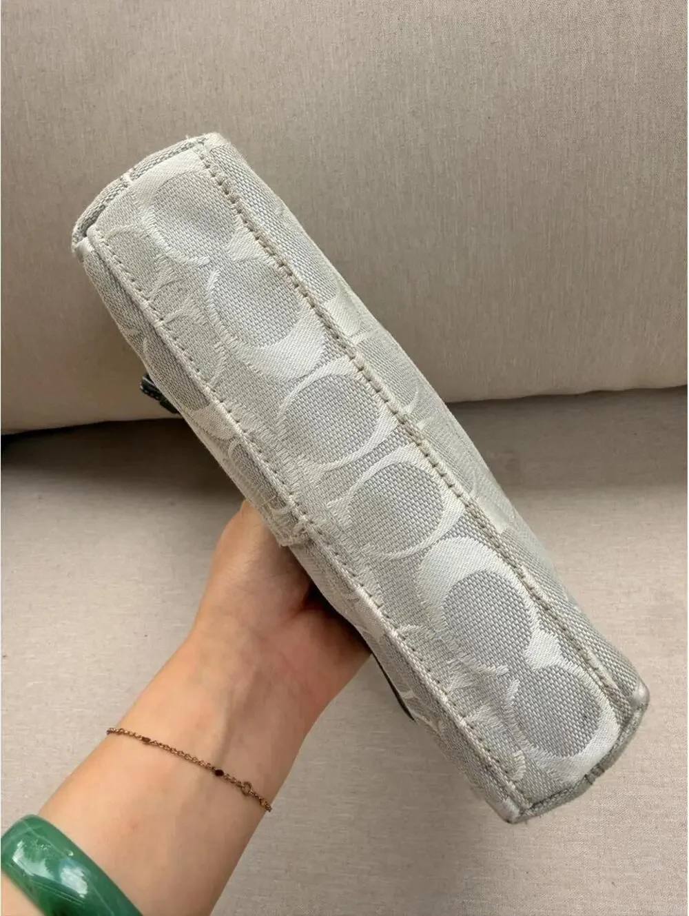 Coach Silvery White and Gray Turnlock Wristlet